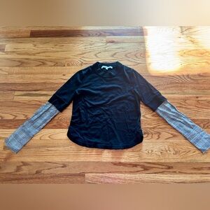 Veronica Beard Black and Gray Plaid Sleeve Top